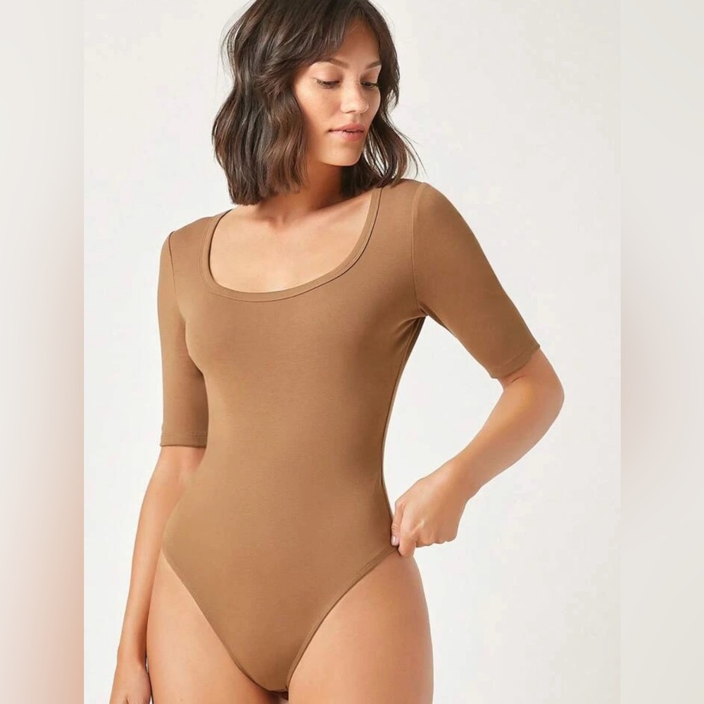 Shein Basics Cotton Solid Form Fitted Bodysuit Bu… - image 1